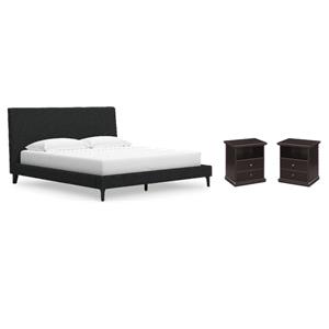 Maklaine Set of 3 King Upholstered Bed with Roll Slats & 1-Drawer Nightstands