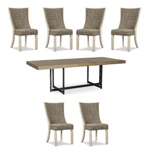 Maklaine Set of 7 Dining Extension Table & Upholstered Side Chairs