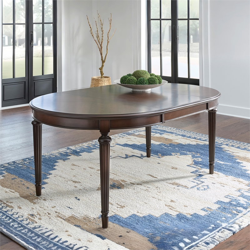 Maklaine Set of 7 Brown Dining Extension Table & Faux Leather Side Chairs