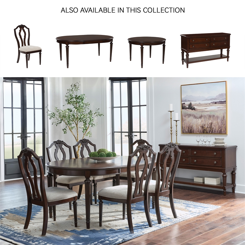 Maklaine Set of 7 Brown Dining Extension Table & Faux Leather Side Chairs