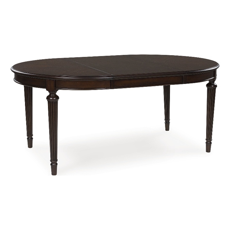 Maklaine Set of 7 Brown Dining Extension Table & Faux Leather Side Chairs