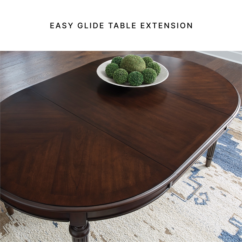 Maklaine Set of 7 Brown Dining Extension Table & Faux Leather Side Chairs