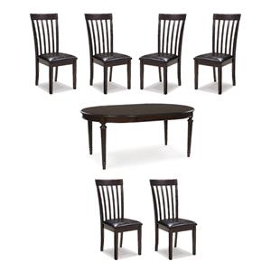 Maklaine Set of 7 Brown Dining Extension Table & Faux Leather Side Chairs