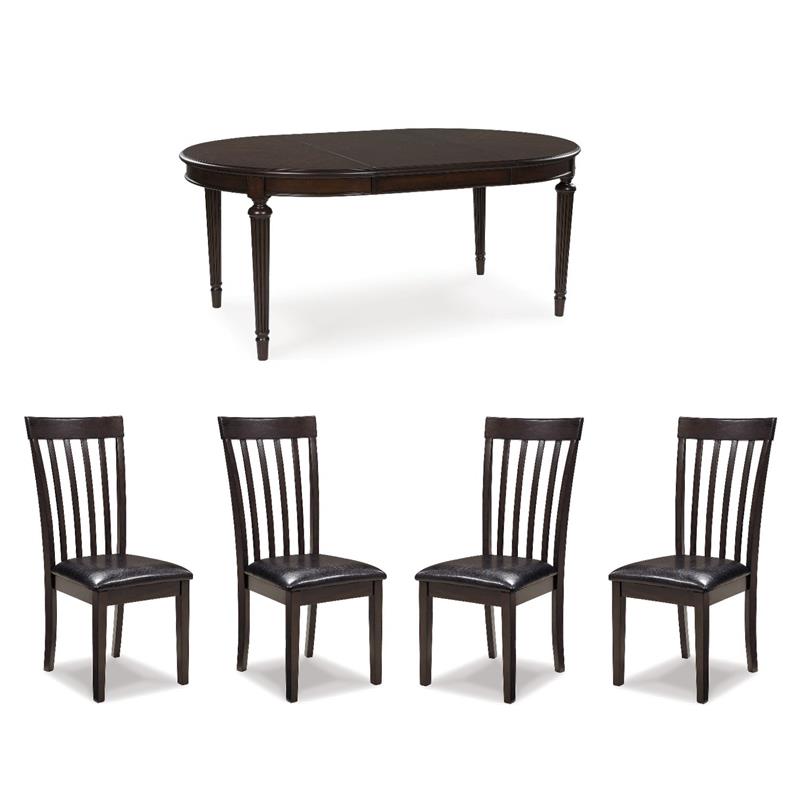 Maklaine Set of 5 Brown Dining Extension Table & Faux Leather Side Chairs