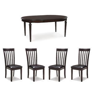 Maklaine Set of 5 Brown Dining Extension Table & Faux Leather Side Chairs