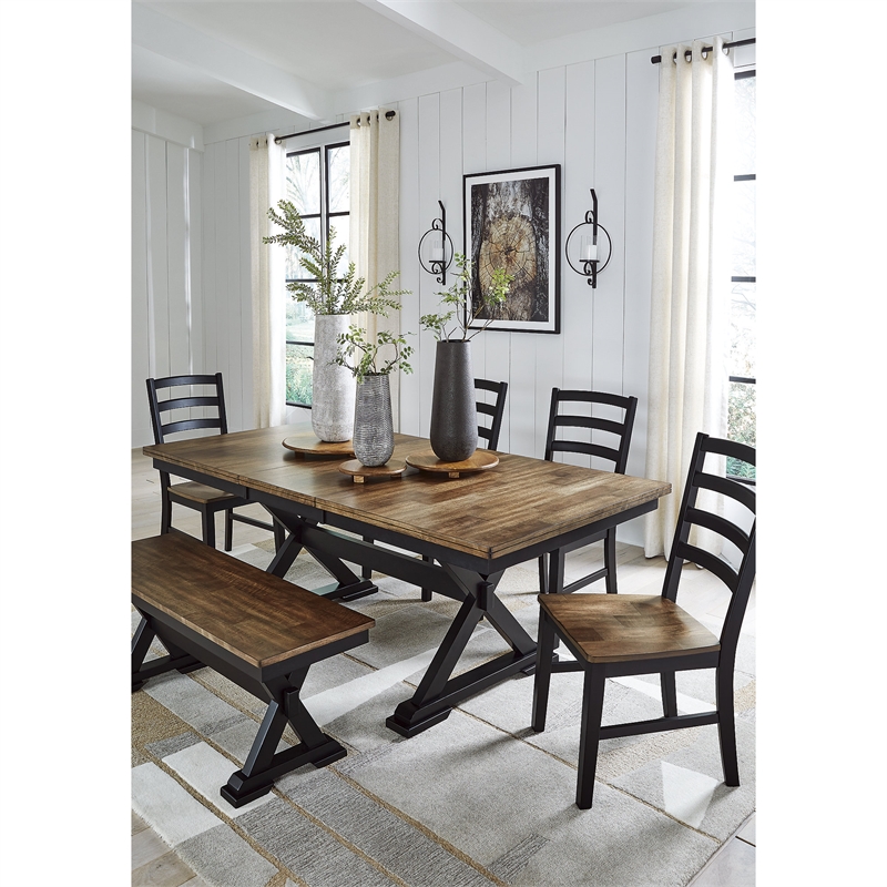 Maklaine Set of 8 Brown Counter Dining Table & Buffet & Faux Leather Side Chair