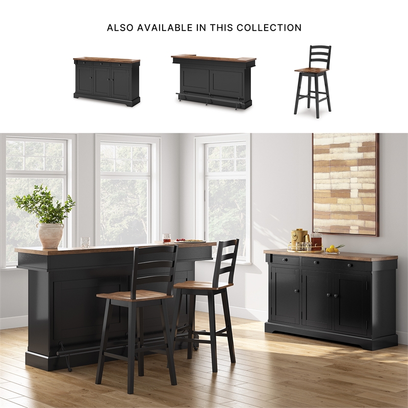 Maklaine Set of 6 Brown Counter Dining Table & Buffet & Faux Leather Side Chair