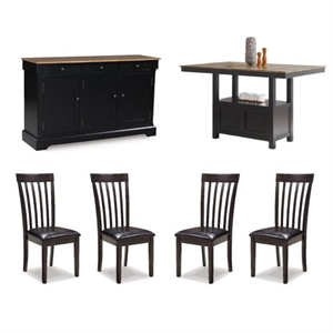Maklaine Set of 6 Brown Counter Dining Table & Buffet & Faux Leather Side Chair
