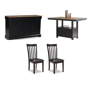 Maklaine Set of 4 Brown Counter Dining Table & Buffet & Faux Leather Side Chair