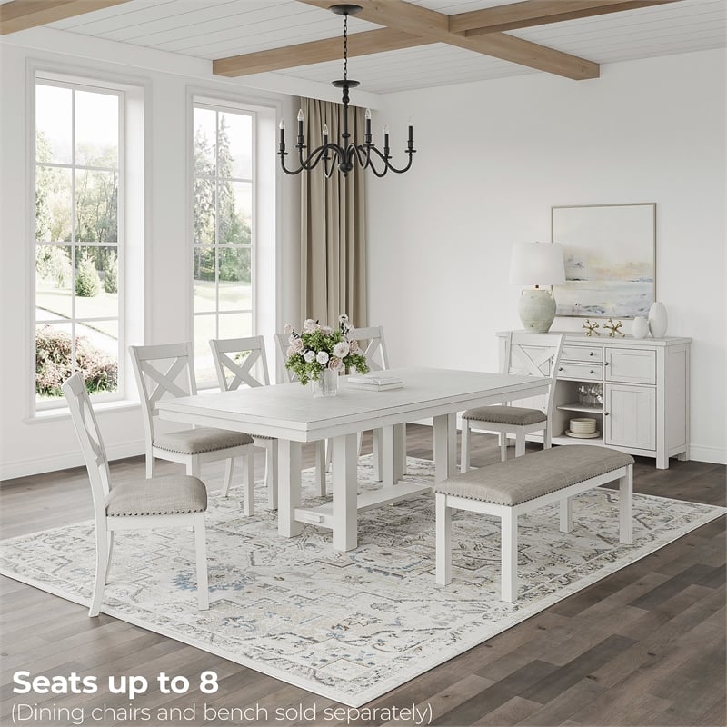 Maklaine Set of 8 Dining Extension Table & Server & Upholstered Chairs