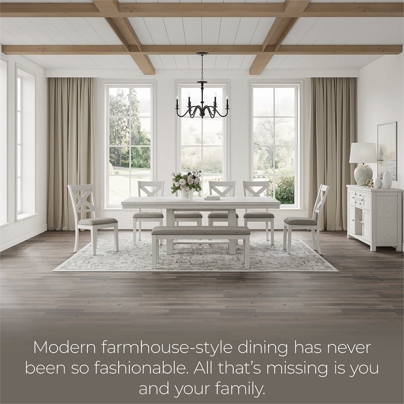 Maklaine Set of 8 Dining Extension Table & Server & Upholstered Chairs