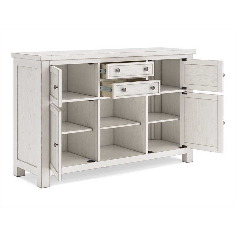 Maklaine Set of 8 Dining Extension Table & Server & Upholstered Chairs