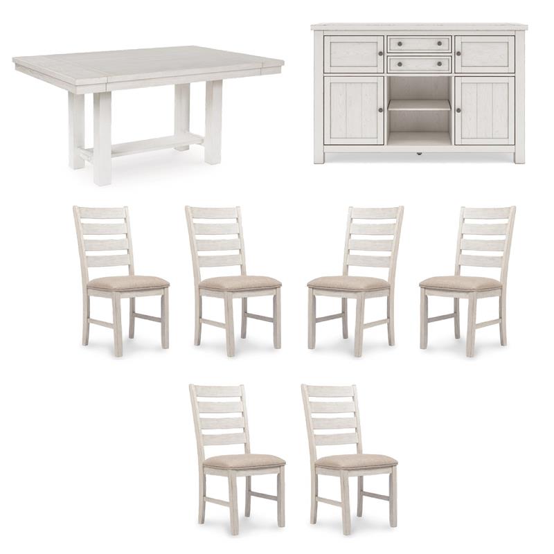 Maklaine Set of 8 Dining Extension Table & Server & Upholstered Chairs