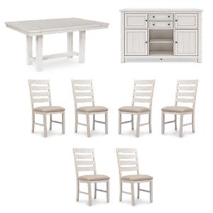 Maklaine Set of 8 Dining Extension Table & Server & Upholstered Chairs