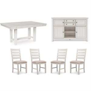 Maklaine Set of 6 Dining Extension Table & Server & Upholstered Chairs