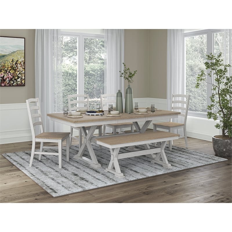 Maklaine Set of 7 Dining Butterfly Extension Table & Upholstered Chairs