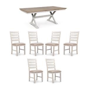 Maklaine Set of 7 Dining Butterfly Extension Table & Upholstered Chairs