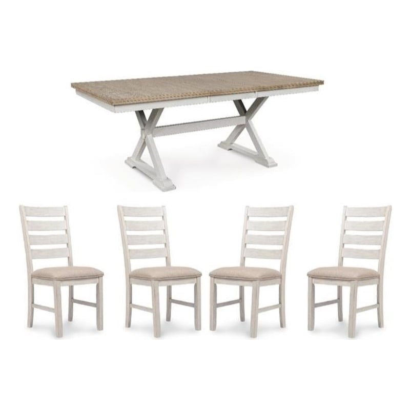 Maklaine Set of 5 Dining Butterfly Extension Table & Upholstered Chairs
