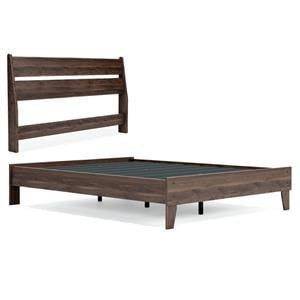 Maklaine Set of 2 Queen Panel Engineered Wood Platform Bed & Headboard in Brown