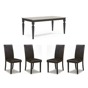 Maklaine Set of 5 Dining Table & Faux Leather Dining Side Chair in Brown