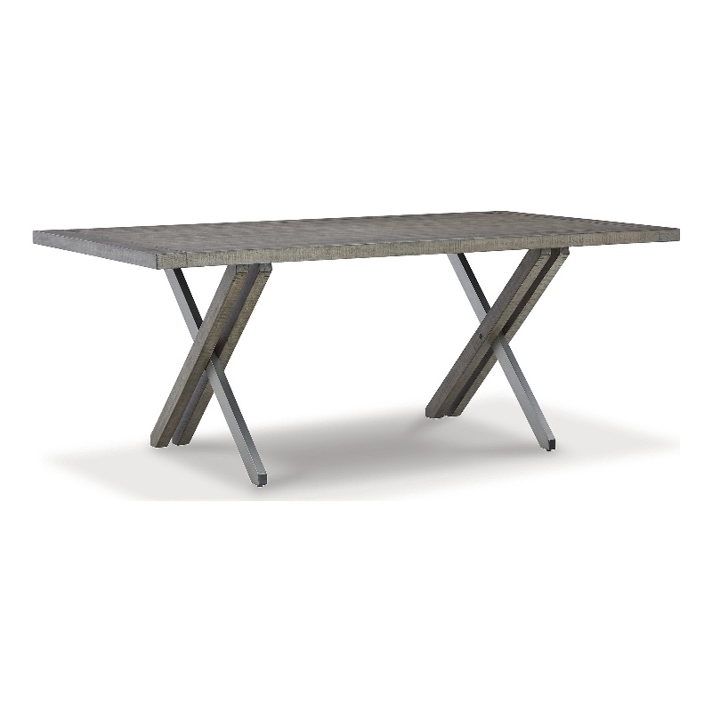 Maklaine Set of 7 Gray Dining Table & Upholstered Grayish Whitewash Chairs