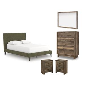 Maklaine Set of 5 Roll Slats Full Upholstered Bed & Chest & Mirror & Nightstands