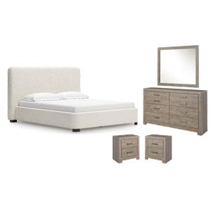 Maklaine Set of 5 California King Bed & Double Dresser & Mirror & Nightstands