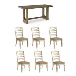 Maklaine Set of 7 Counter Height Dining Table & Ladderback Side Chairs