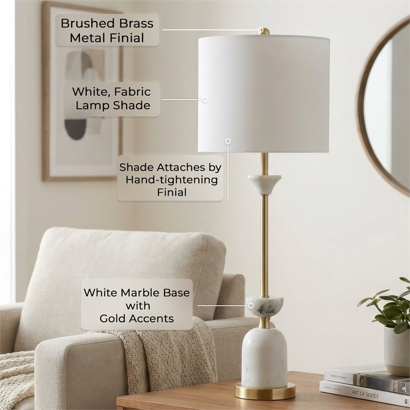 Maklaine White Marble and Brass Table Lamp