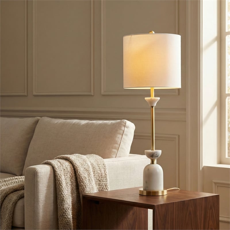 Maklaine White Marble and Brass Table Lamp