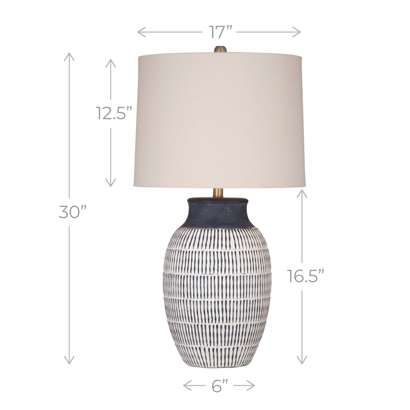 Maklaine Table Lamp in Blue Ceramic with White Shade