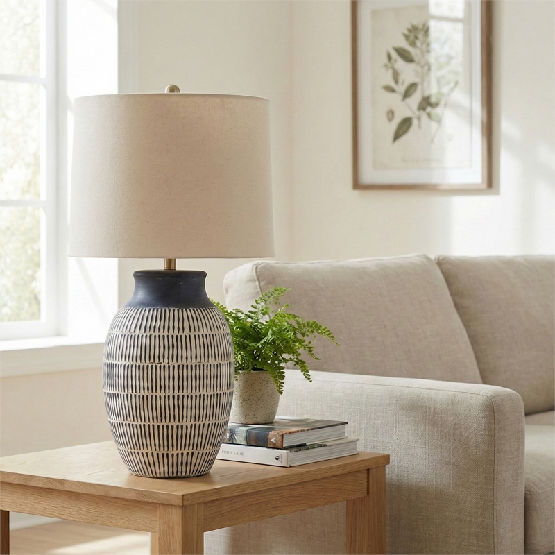 Maklaine Table Lamp in Blue Ceramic with White Shade