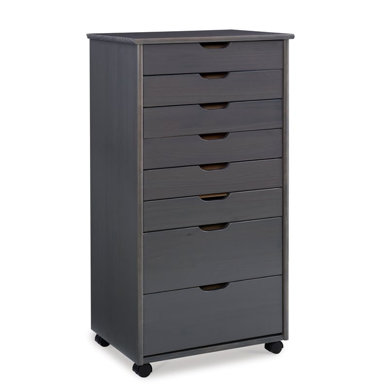 Maklaine Transitional Eight Drawer Rolling Storage Cart in Gray Wood