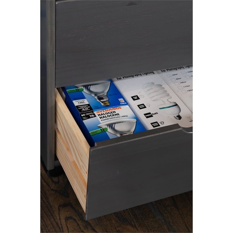 Maklaine Transitional Eight Drawer Rolling Storage Cart in Gray Wood