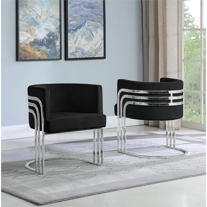 Maklaine Black Velvet Accent Barrel Leisure Chair with Silver Chrome Legs