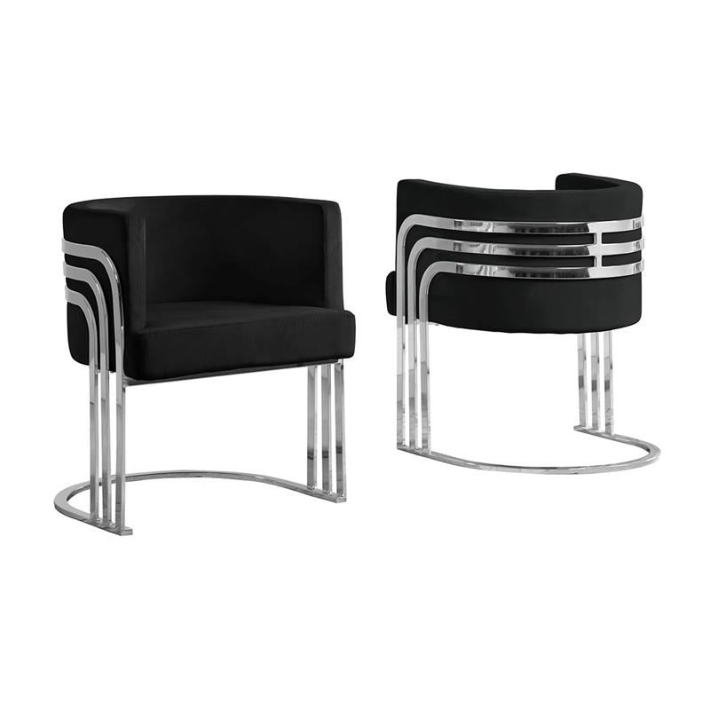 Maklaine Black Velvet Accent Barrel Leisure Chair with Silver Chrome Legs