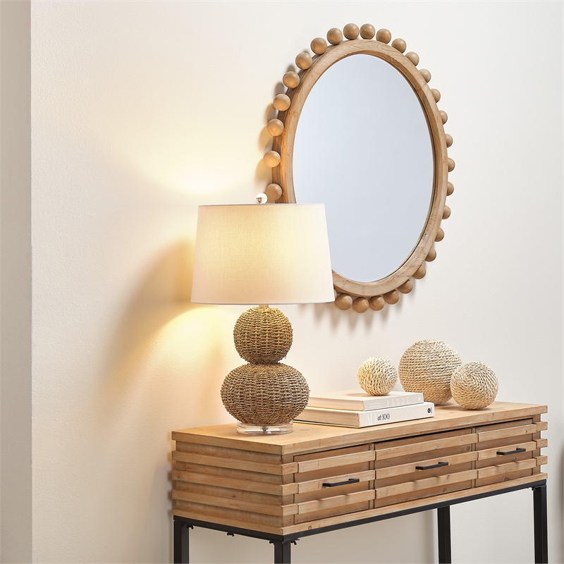 Maklaine Coastal Beveled Transitional Fir Wood Mirror in Natural