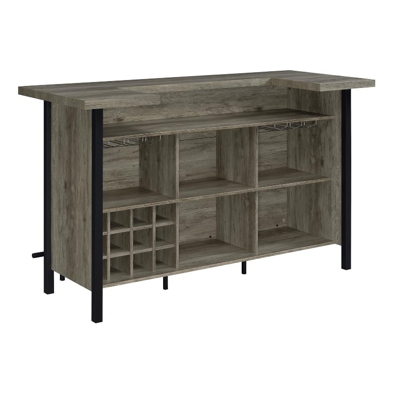 Maklaine Farmhouse Freestanding Home Bar Wine Cabinet Grey Driftwood