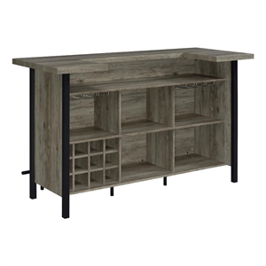 Maklaine Farmhouse Freestanding Home Bar Wine Cabinet Grey Driftwood