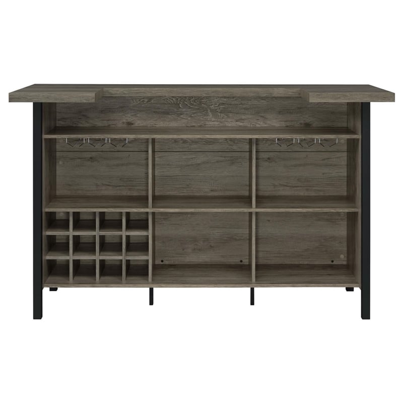 Maklaine Farmhouse Freestanding Home Bar Wine Cabinet Grey Driftwood