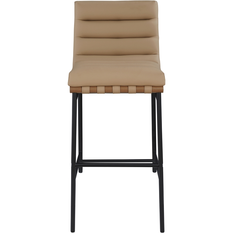 Maklaine Contemporary Soft Vegan Leather Bar Stool in Tan