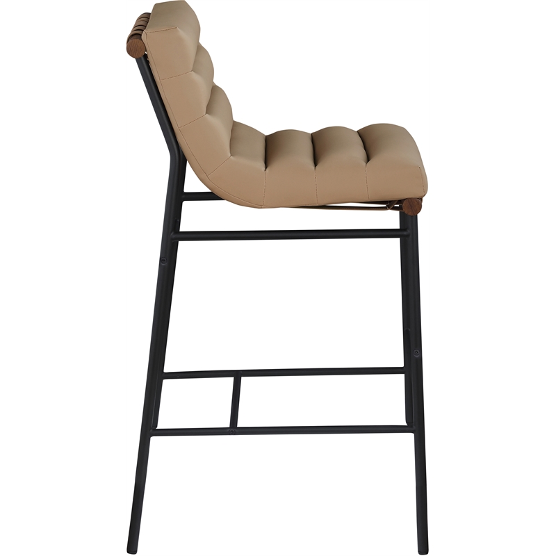 Maklaine Contemporary Soft Vegan Leather Bar Stool in Tan