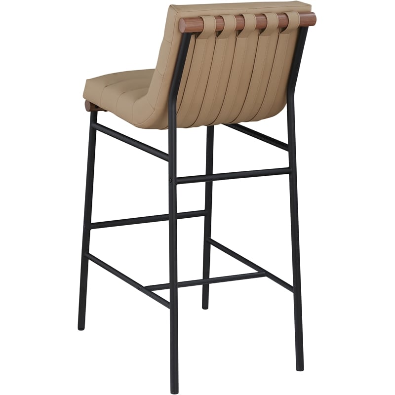 Maklaine Contemporary Soft Vegan Leather Bar Stool in Tan