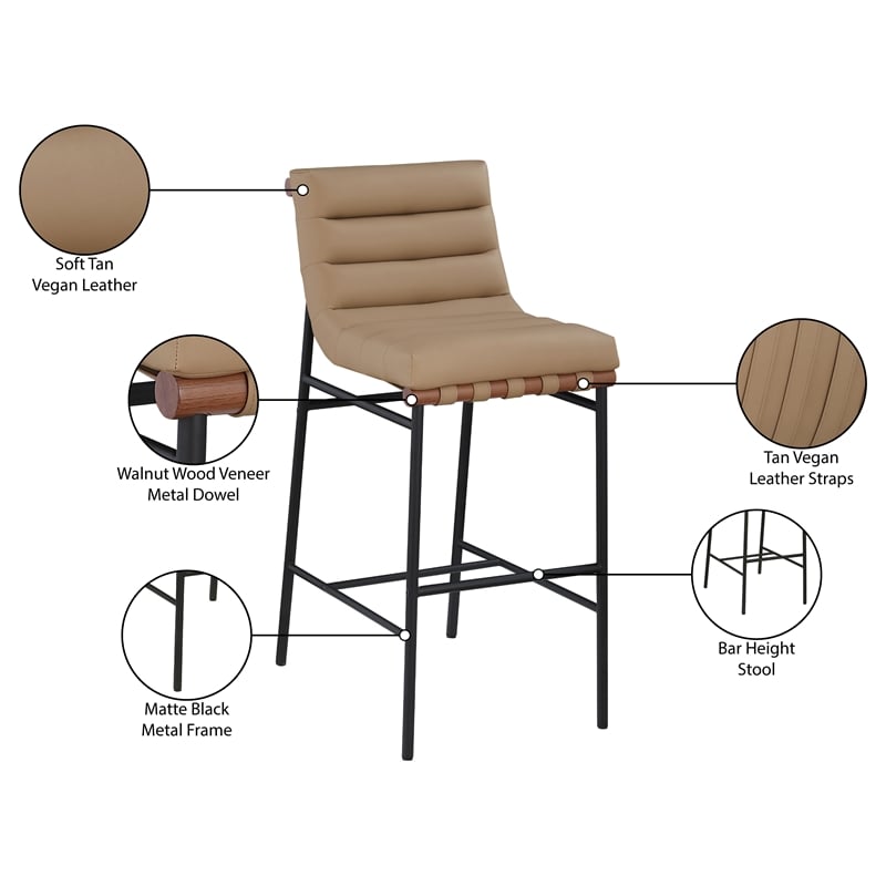 Maklaine Contemporary Soft Vegan Leather Bar Stool in Tan