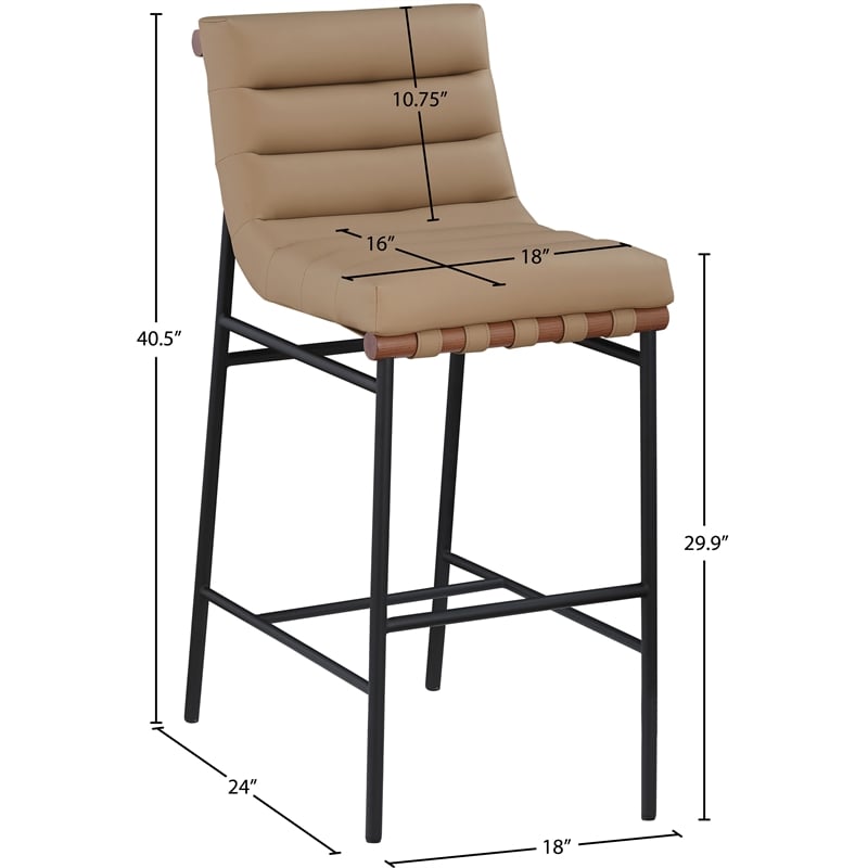 Maklaine Contemporary Soft Vegan Leather Bar Stool in Tan