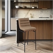 Maklaine Contemporary Soft Vegan Leather Bar Stool in Tan