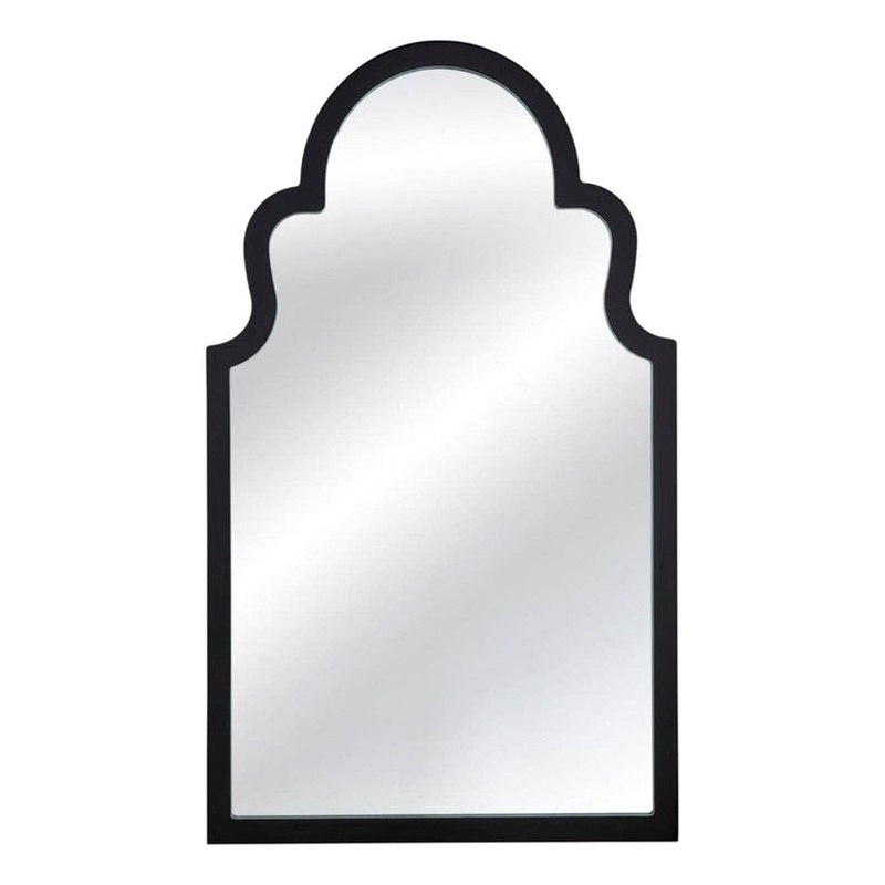 Maklaine Soft Rounded Silhouette Wood Frame Wall Mirror in Black Lacquer