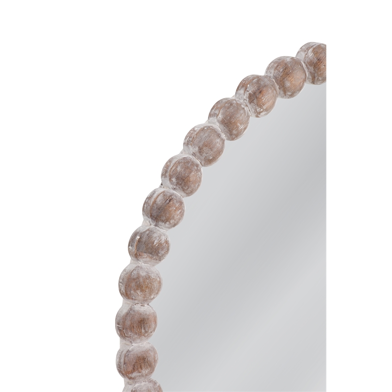 Maklaine Round Beaded Accent Mirror in White Washed Finish