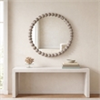 Maklaine Round Beaded Accent Mirror in White Washed Finish