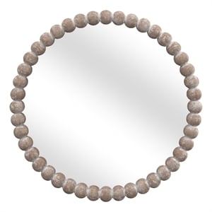 Maklaine Round Beaded Accent Mirror in White Washed Finish